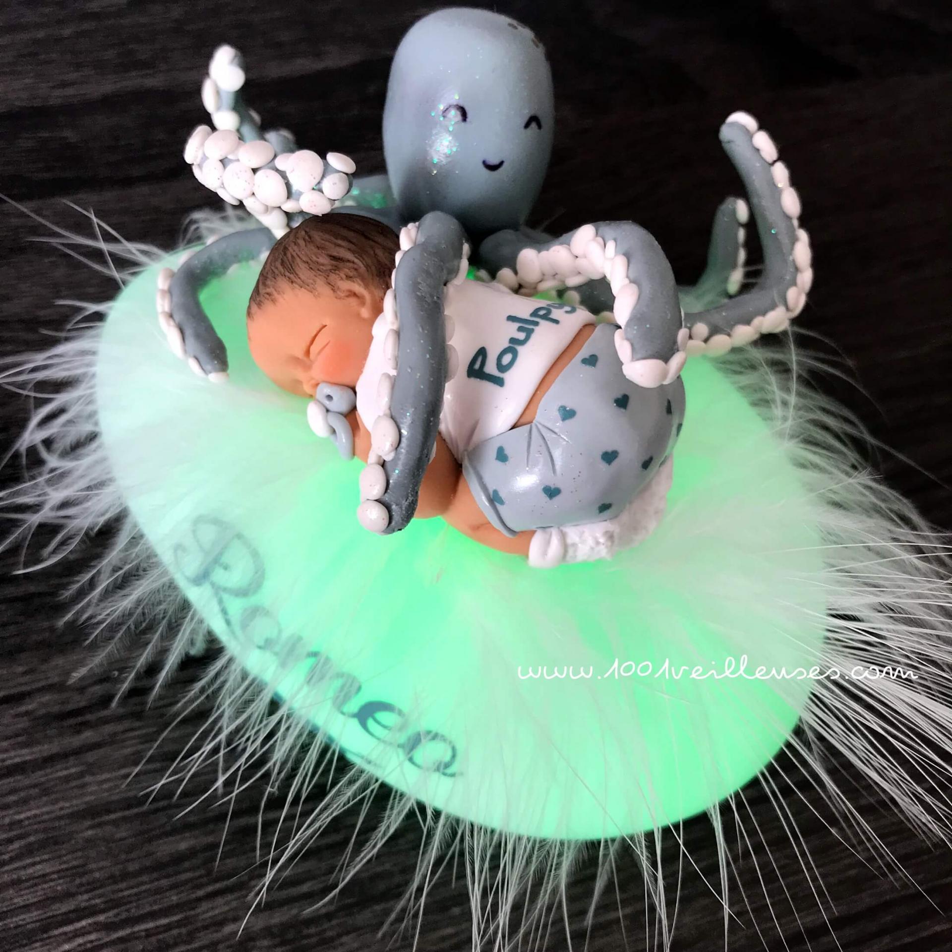 Baby boy night light - handmade creation - personalized birth set - sea theme - gift box included
