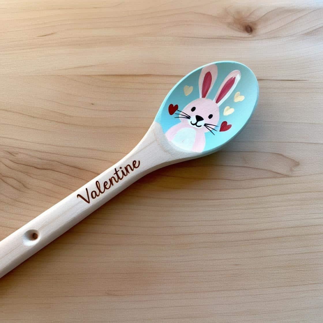 Cuillere en bois pour enfant avec le prenom valentine