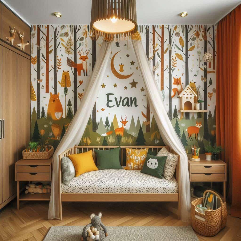Deco de chambre animaux de la foret pour enfant prenom evan