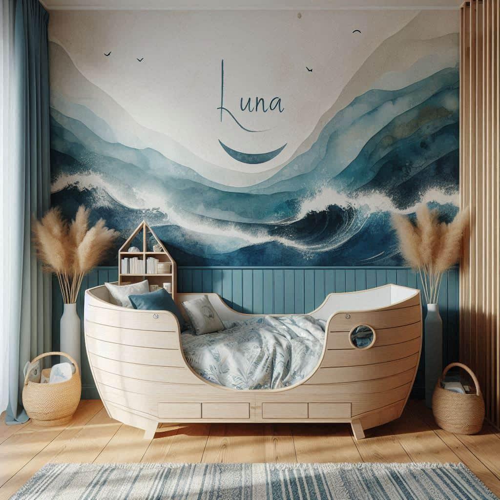 Decoration de chambre enfant theme de la mer personnalisee avec le prenom luna