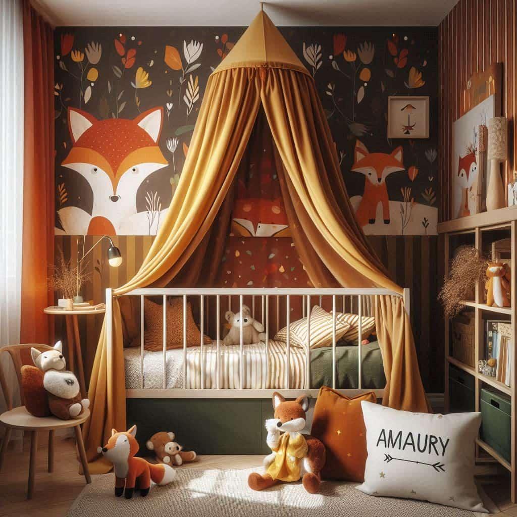 Decoration de chambre theme renard vintage personnalise avec le prenom amaury