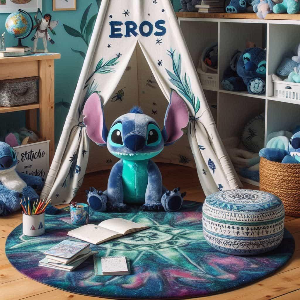 Decoration de chambre theme stitch espace de jeu pour enfant tipi personnalise avec le prenom eros