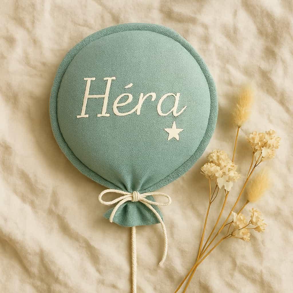 Decoration en tissus en forme de ballon personnalisee avec le prenom hera