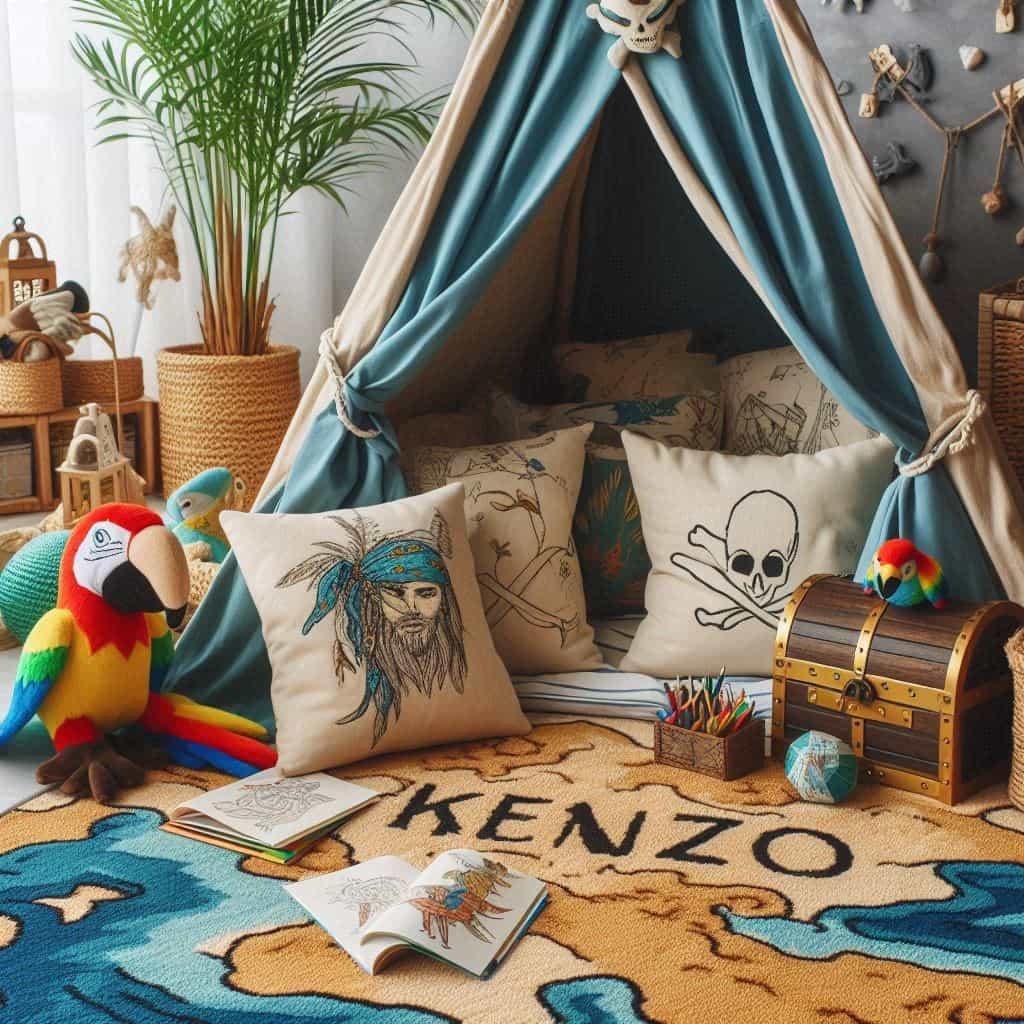 Decoration pirates personnalise avec le prenom kenzo tipi tapis tresor