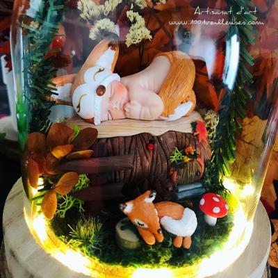 Dome en verre theme renard jardin miniature cadeau bebe poetique feerique a personnaliser