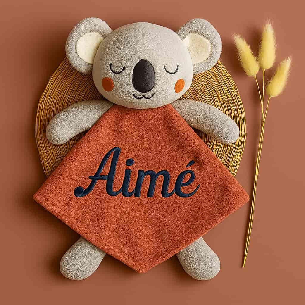 Doudou peluche koala personnalisé avec le prénom Davy