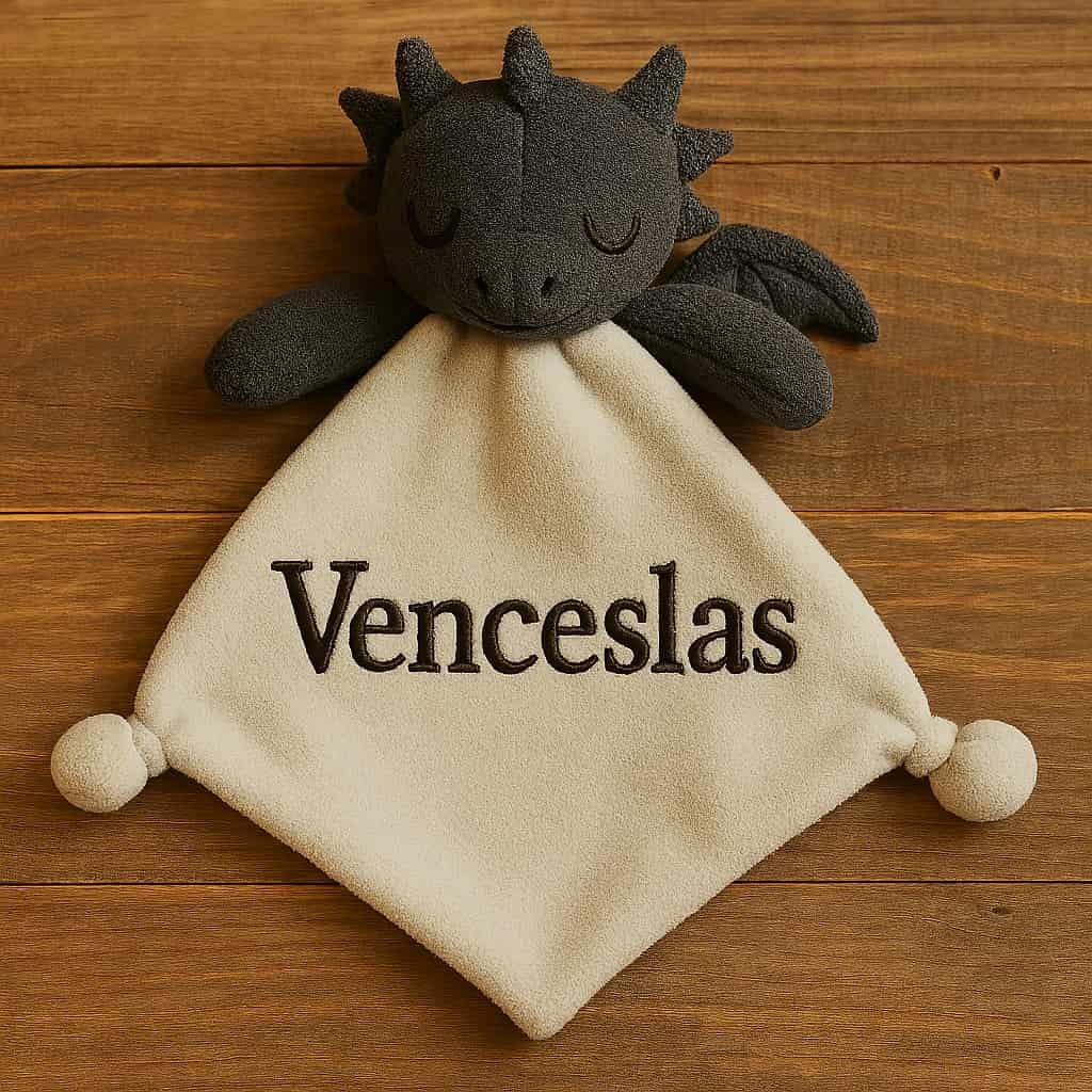 Doudou plat thème dragon personnalisé avec le prénom Venceslas