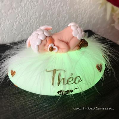 cadeau bébé unique - veilleuse galet lumineux en fimo - création artisanale