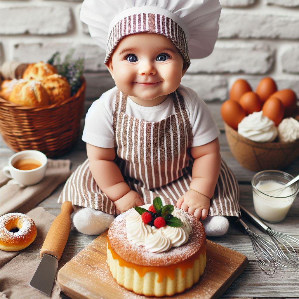 Photo d'un bébé habillé en chef pâtissier trop mignon