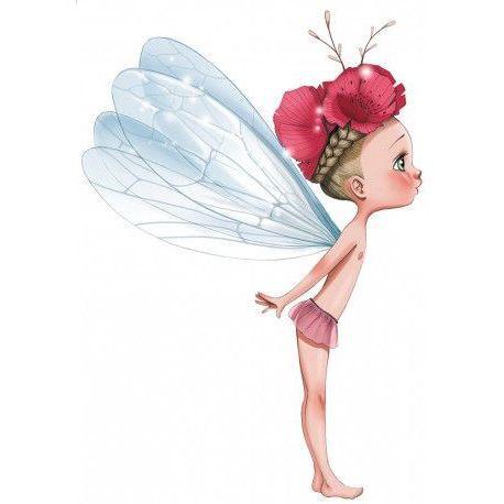 cute little fairy with blue wings and flower crown