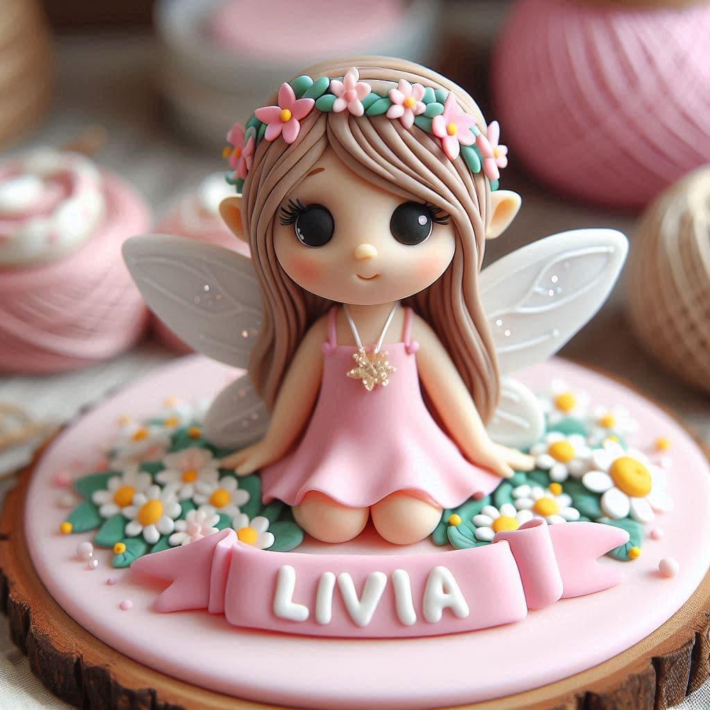 Figurine en fimo d une petite fille fee personnalise avec le prenom livia