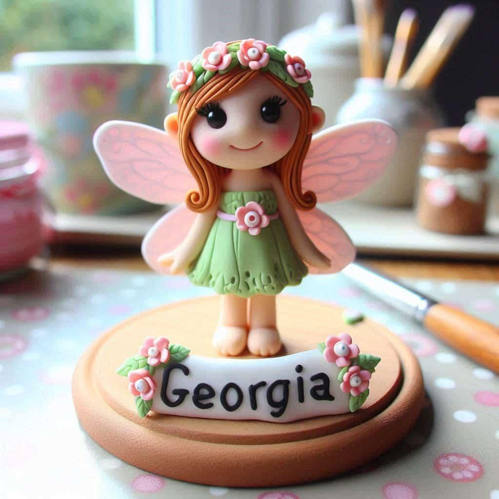 Figurine fille fee creee en fimo avec le prenom georgia
