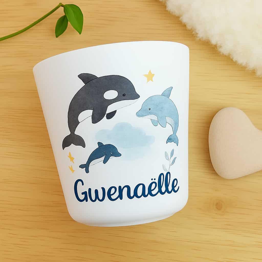 Gobelet personnalisé Gwenaëlle, thème orque et dauphin