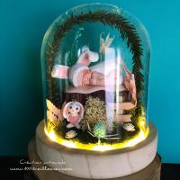 Personalized nightlight with the name, handmade creation, glass dome with a baby, rabbit theme