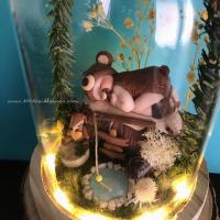 cadeau de naissance nouveau-né - original et rare - creation artisanale - veilleuse bébé ours brun avec son doudou