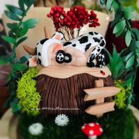 Customized baby gift - Diorama of a little girl with a cow in a miniature garden under a glass dome