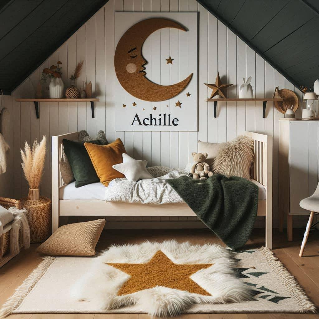Jolie decoration de chambre enfant personnalise avec le prenom achille