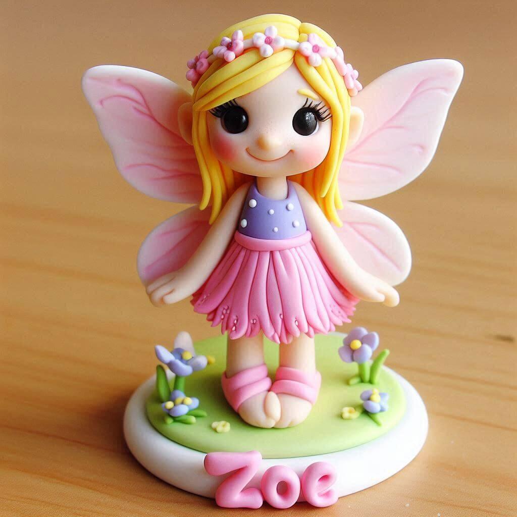 Jolie figurine en fimo d une petite fee personnalisee avec le prenom zoe