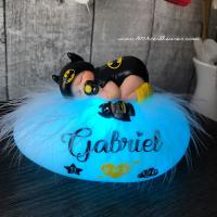 Beautiful handmade and personalized Batman night light - a customizable gift for baby's birth