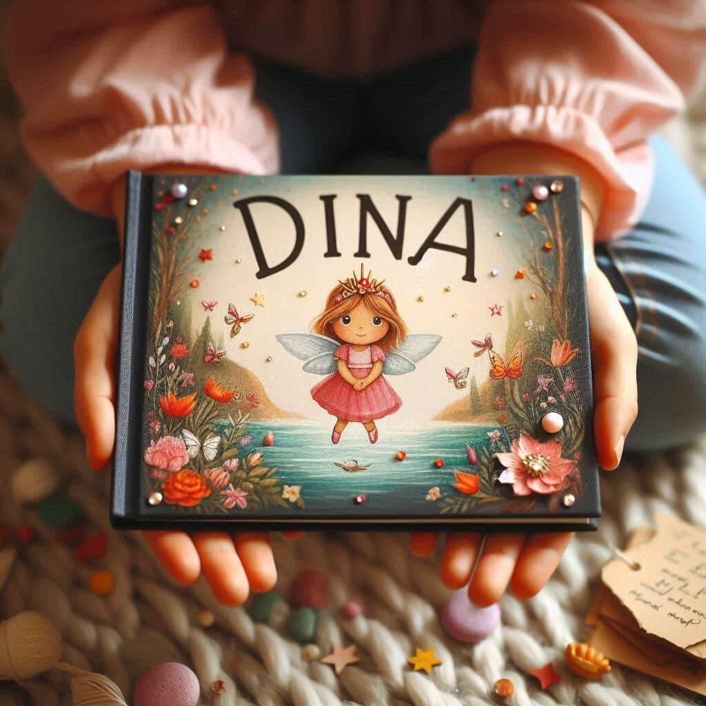 Le prenom dina ecrit sur un livre de conte pour enfant