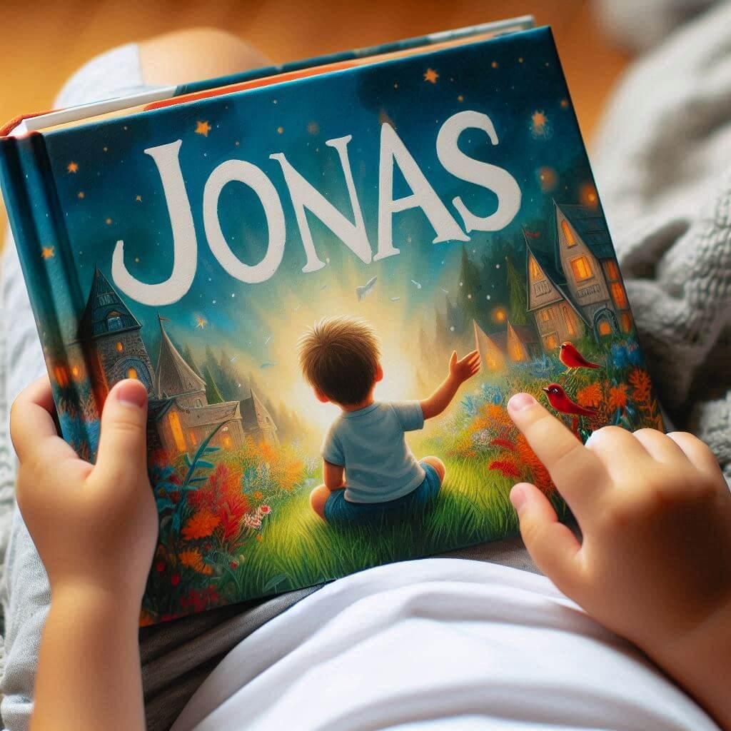 Le prenom jonas ecrit sur un livre de conte pour enfant