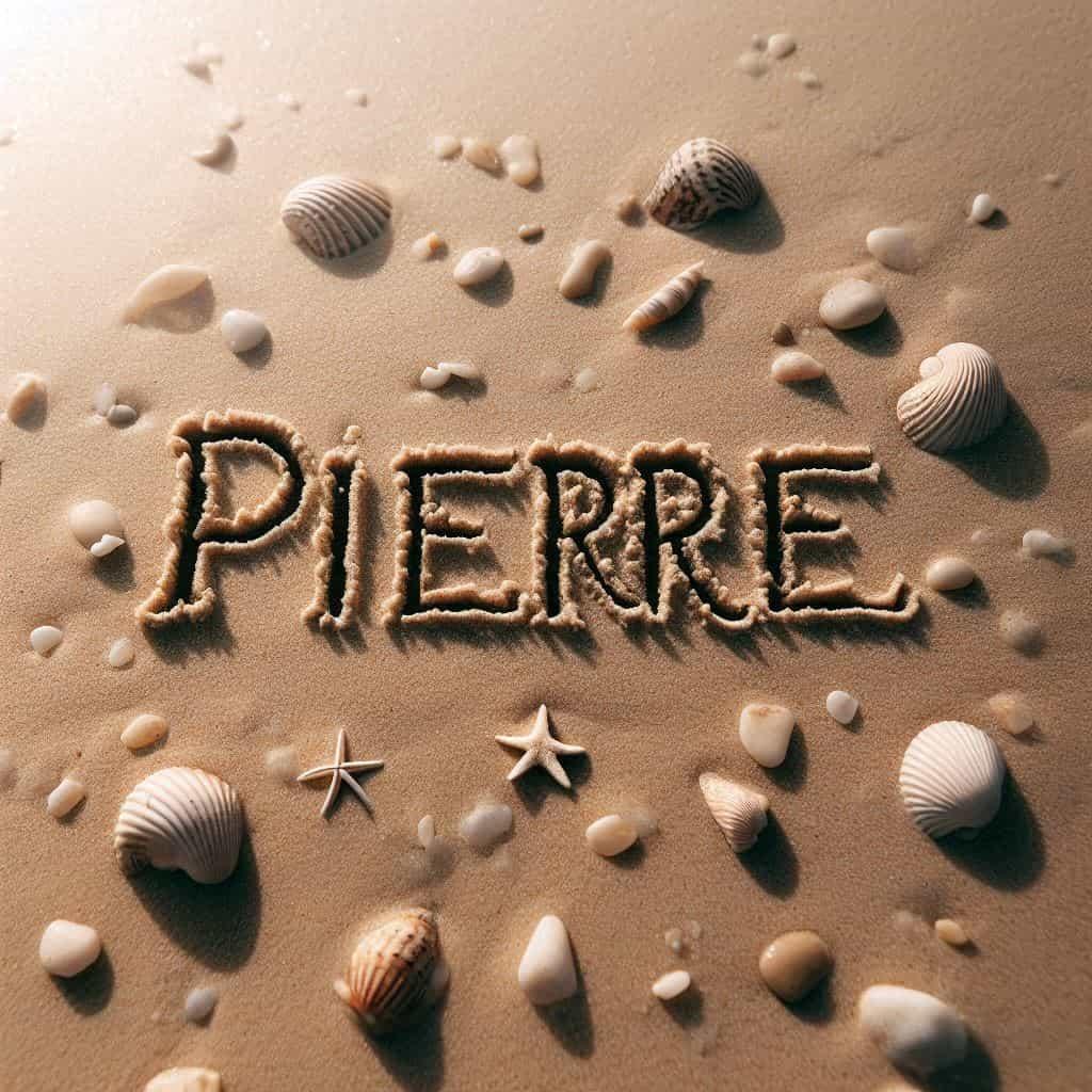 Le prenom pierre ecrit dans le sable