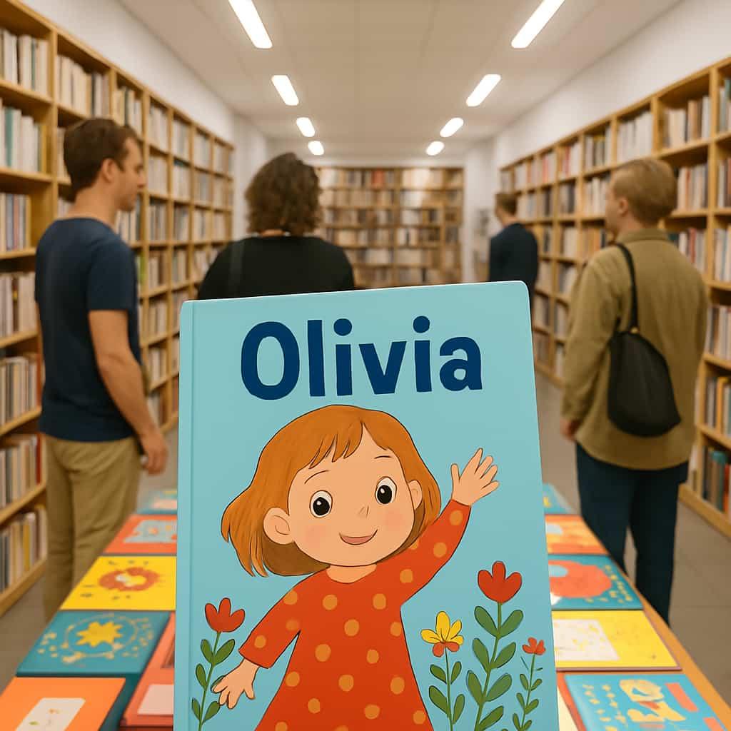 Livre personnalise avec le prenom olivia dans une librairie