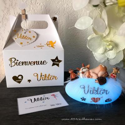 Dimensions of the handmade and personalized night light with the child's name on the fawn theme, illuminated night light
