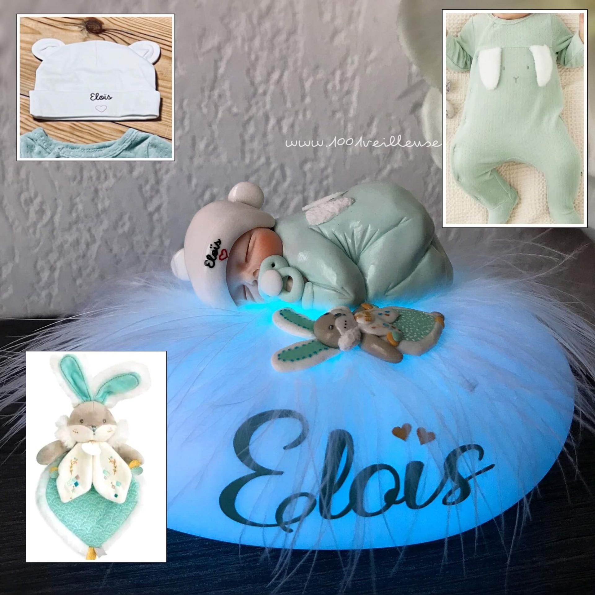 Gorgeous reproduction of pajamas and cuddly toy on a handmade personalized night light