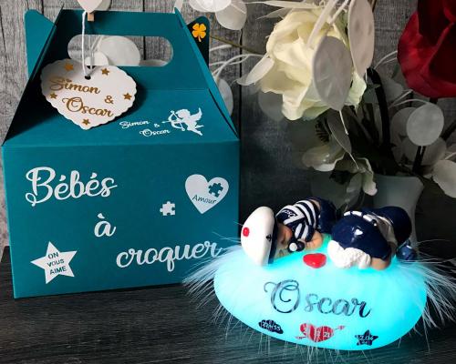 Magnifique veilleuse artisanale jumeaux personnalisable