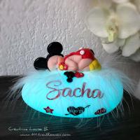 Regalo personalizado para bebé - lámpara de noche infantil con peluche - temática de Mickey