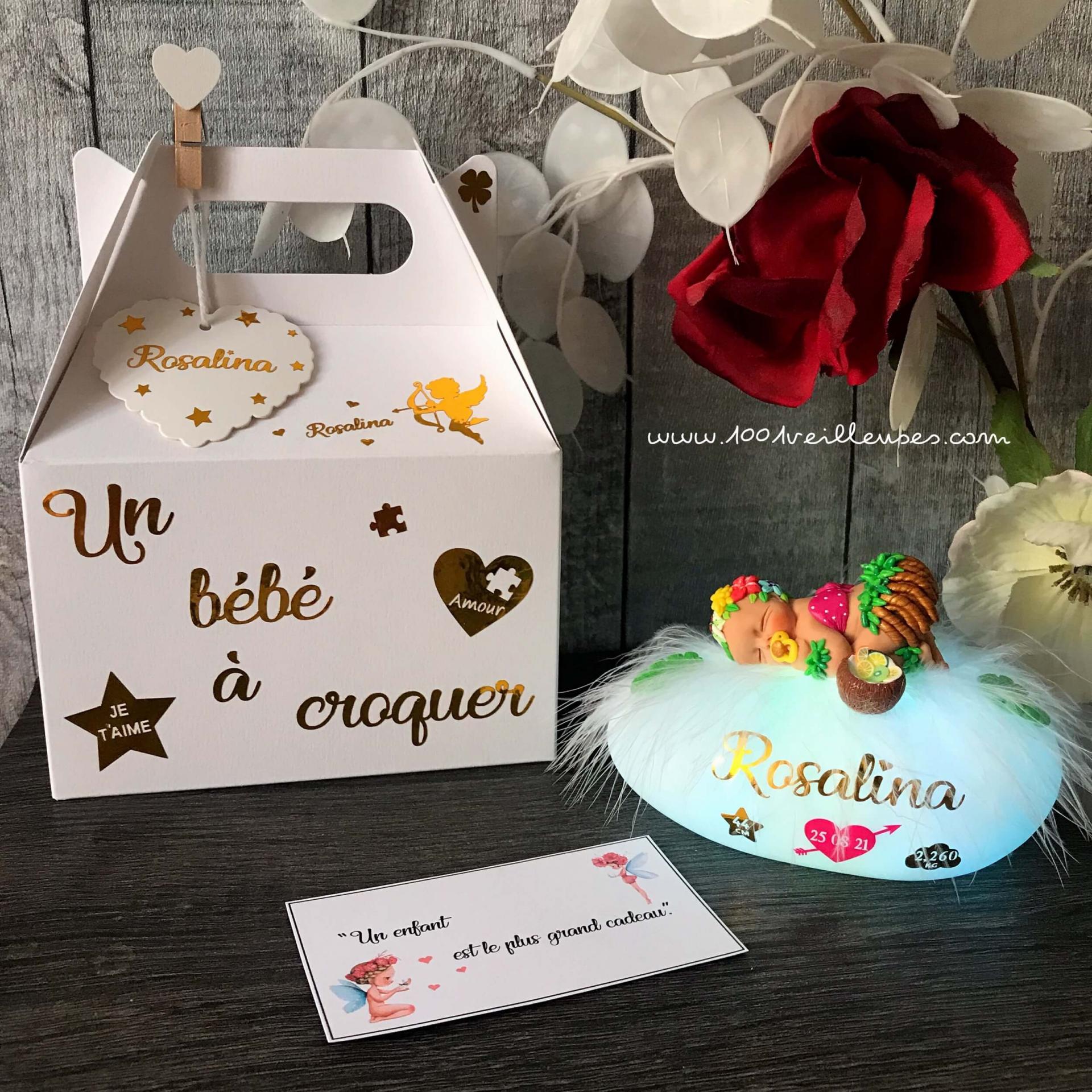 Baby girl night light - personalized ideal birth gift - beautiful handmade creation - customizable gift box