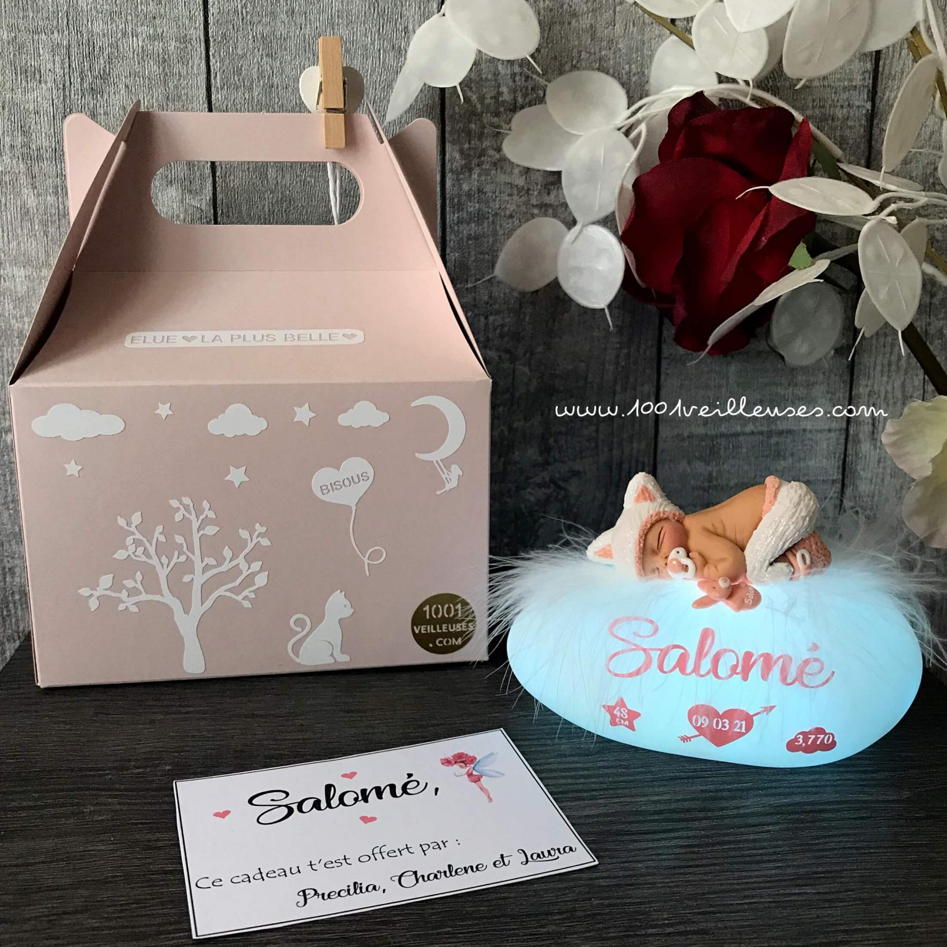 Magnifique veilleuse bebe chat avec boite cadeau