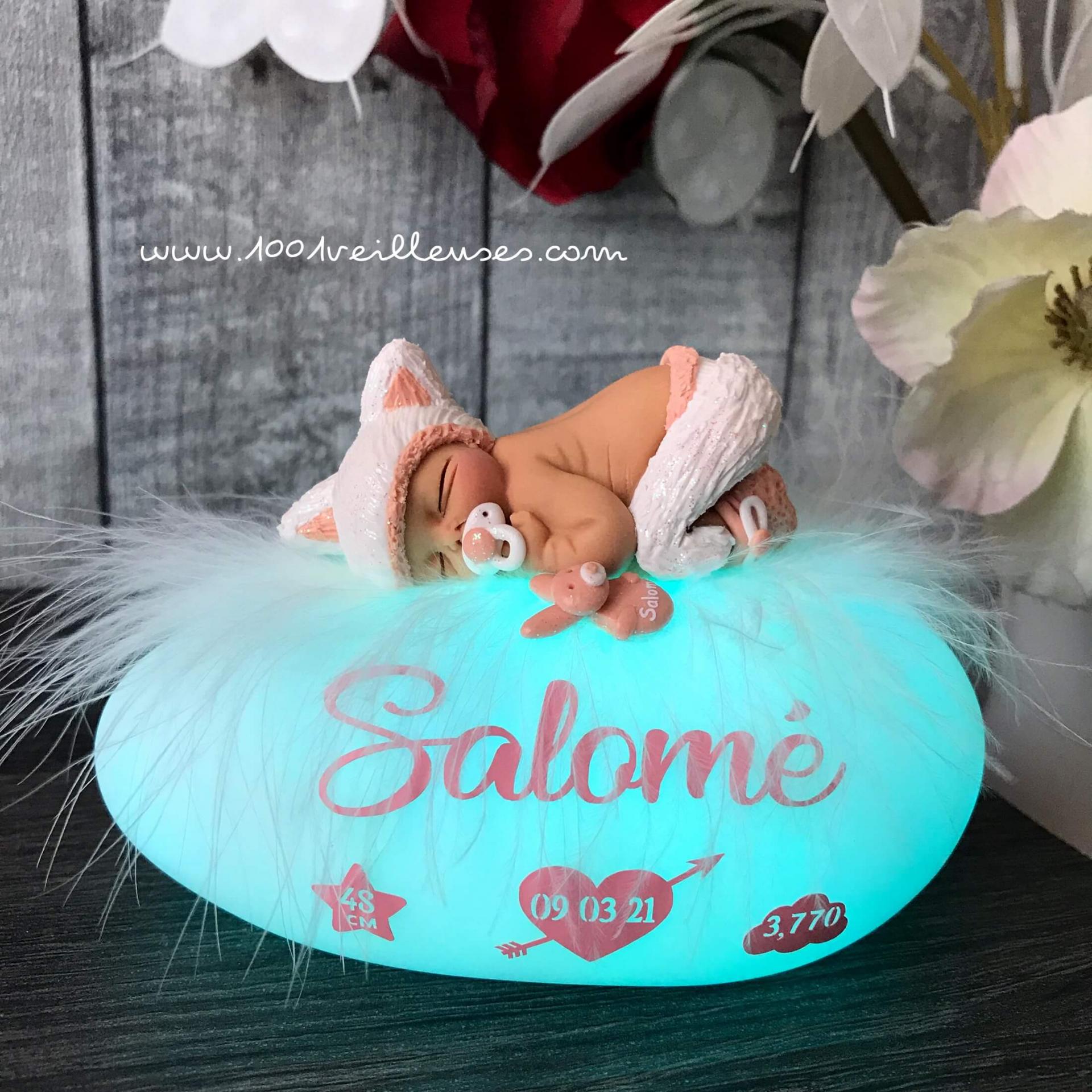 Magnifique veilleuse bebe chat personnalisable