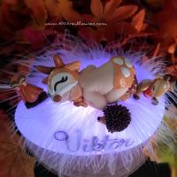 Superb personalized baby night light with miniature figurines featuring forest animals theme, top view