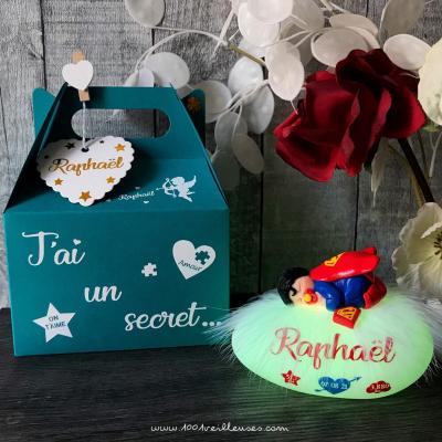 coffret naissance rare et personnalisé - veilleuse superman doudou - souvenir unique