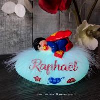 Caja de nacimiento rara y personalizada - lámpara nocturna Superman y peluche - recuerdo único