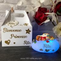 Hermosa caja de regalo con su lámpara de noche de princesa bereber marroquí, personalizada con el nombre