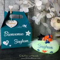 Magnifique veilleuse bébé fimo sangoku avec sa boite cadeau personnalisée, cadeau de naissance original et rare