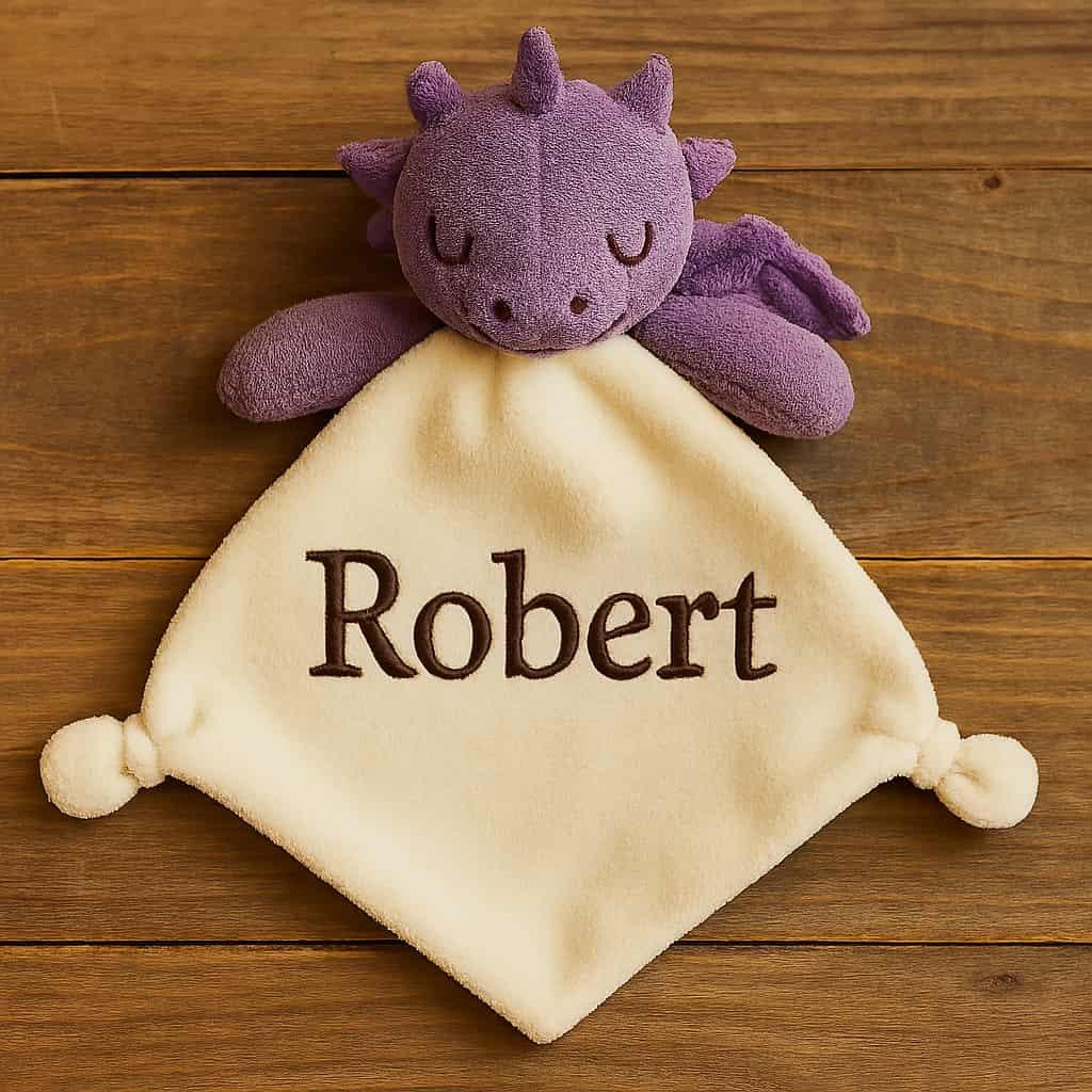 Peluche doudou dragon personnalisee avec le prenom robert