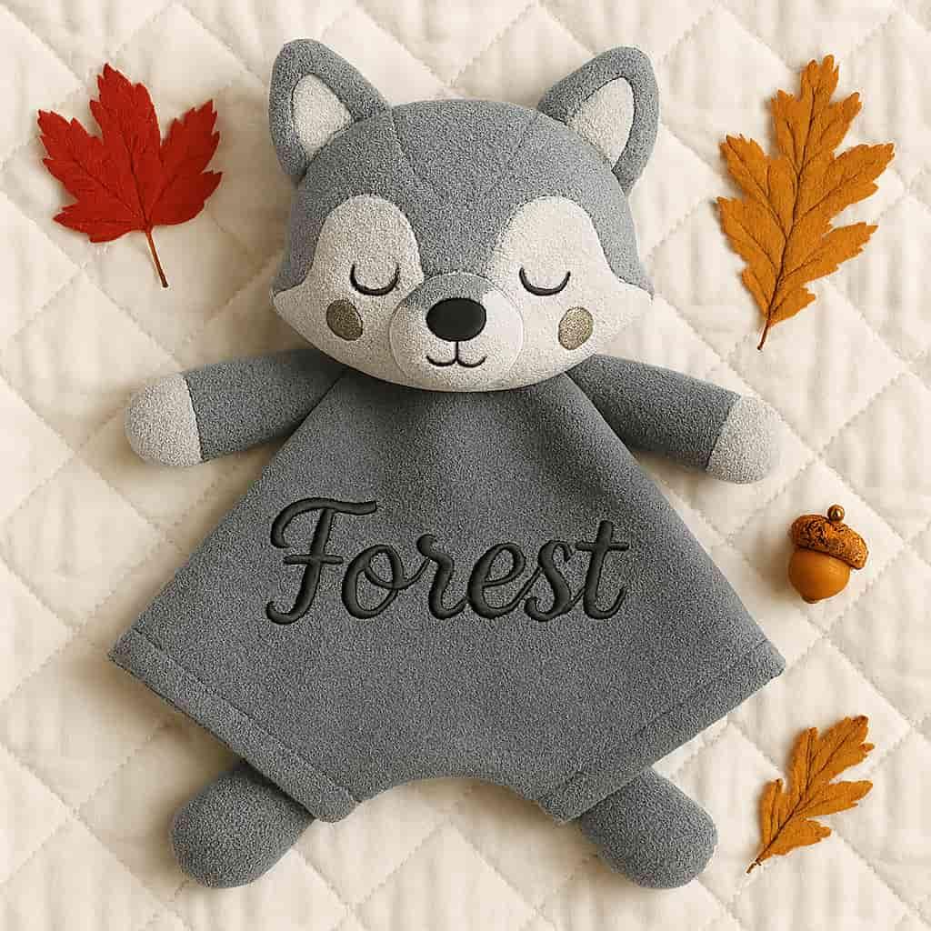 Peluche doudou personnalisée avec le prénom Forest, thème loup
