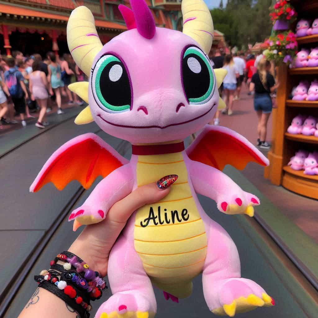 Peluche dragon fille personnalisee avec le prenom aline