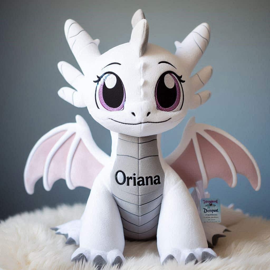 Peluche dragon personnalisee avec le prenom oriana