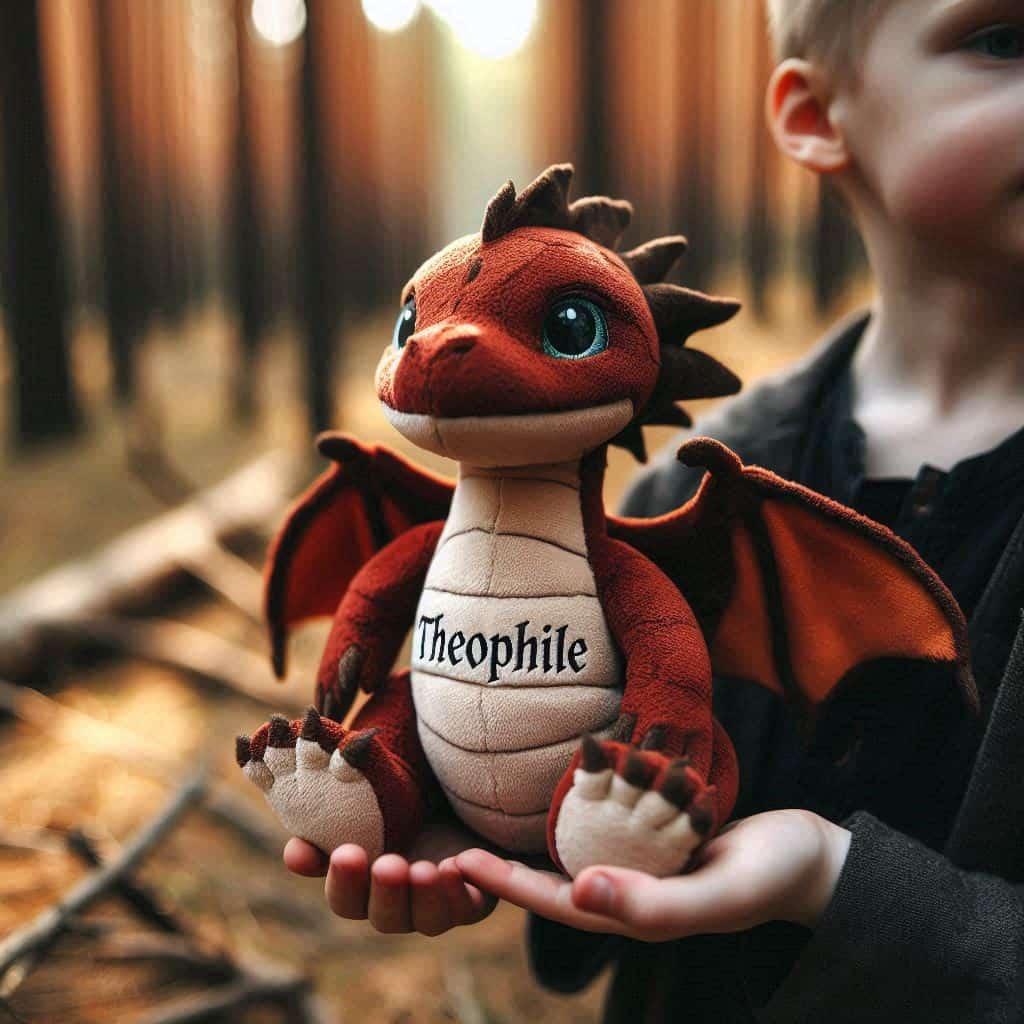 Peluche dragon personnalisee avec le prenom theophile