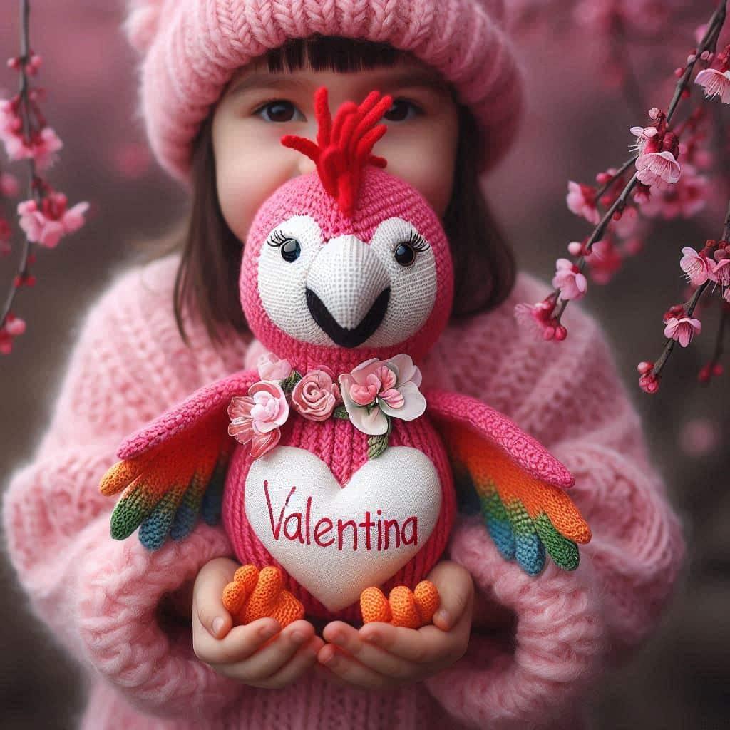 Peluche perroquet au crochet personnalisee avec le prenom valentina
