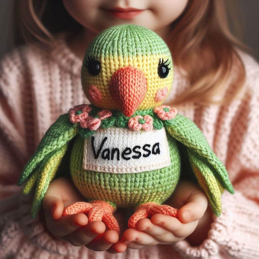 Peluche perroquet personnalise avec le prenom vanessa