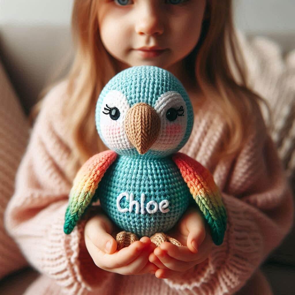 Peluche perroquet personnalisee avec le prenom chloe