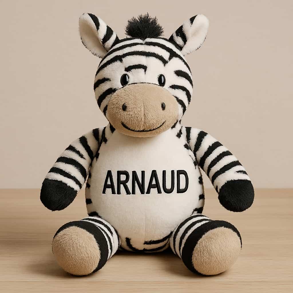 Peluche zebre personnalisee avec le prenom arnaud