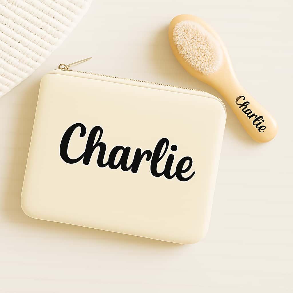 Prenom charlie trousse de toilette pour bebe avec brosse a cheveux