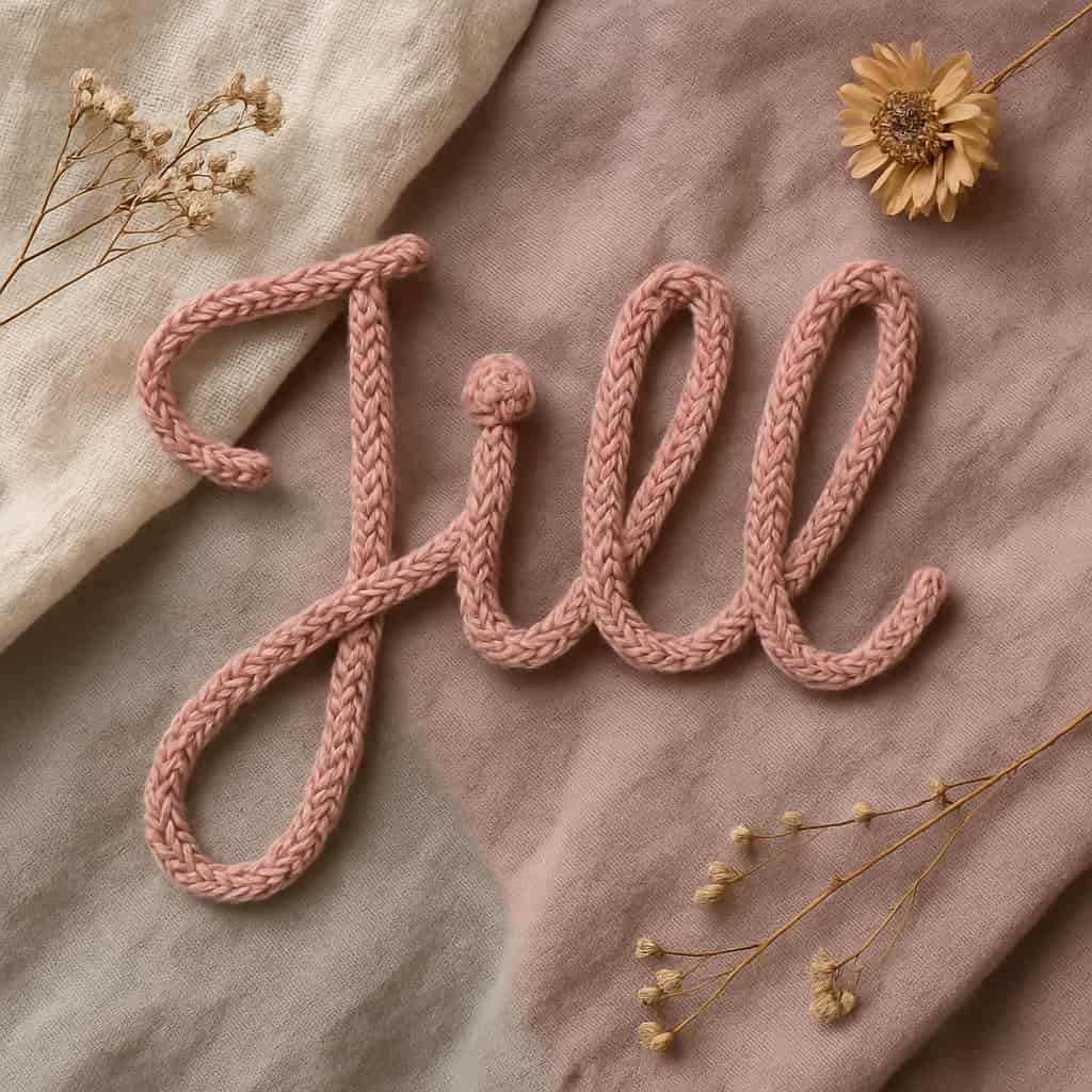 Prénom Jill écrit en tricotin vieux rose